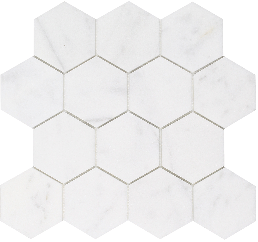 Tesoro Snow White 3" Hexagon 12" x 13.5" Stone Mosaic