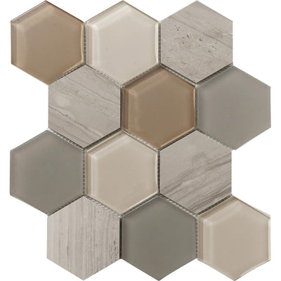 Tesoro Metro Hexagon 8.75" x 10.25" Stone & Glass Mosaic