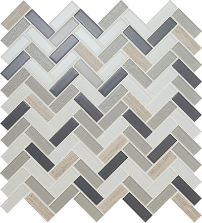 American Olean Serentina 0.63 x 2 Herringbone 12" x 13" Stone & Glass Mosaic