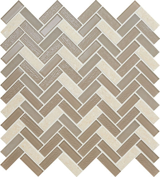 American Olean Serentina 0.63 x 2 Herringbone 12" x 13" Stone & Glass Mosaic