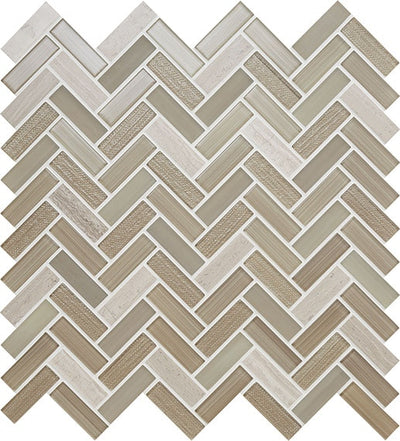 American Olean Serentina 0.63 x 2 Herringbone 12" x 13" Stone & Glass Mosaic