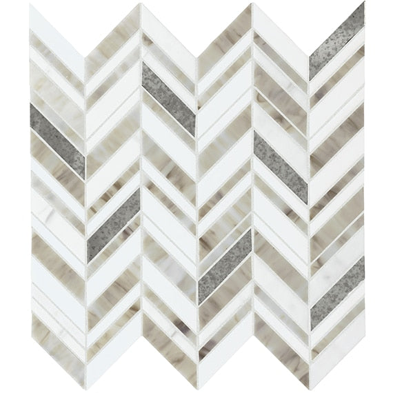 American Olean Stone Theory 3" Chevron 12" x 14" Antiqued Mirror & Glass Mosaic