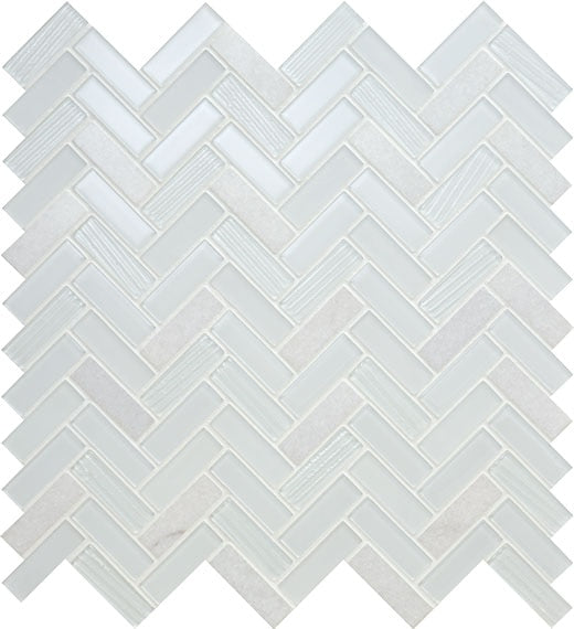 American Olean Serentina 0.63 x 2 Herringbone 12" x 13" Stone & Glass Mosaic