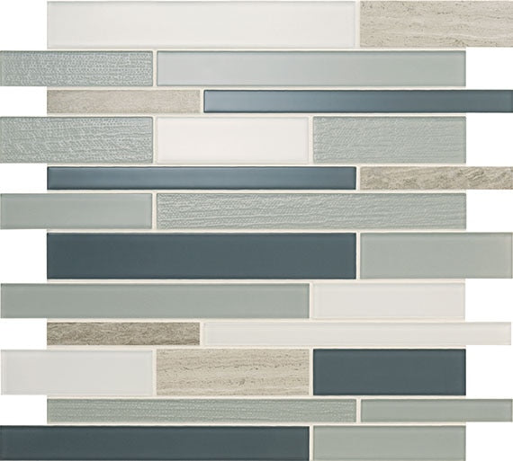 American Olean Serentina Random Linear 12" x 13" Stone & Glass Mosaic