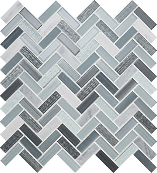 American Olean Serentina 0.63 x 2 Herringbone 12" x 13" Stone & Glass Mosaic