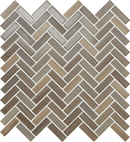 American Olean Serentina 0.63 x 2 Herringbone 12" x 13" Stone & Glass Mosaic