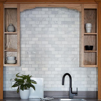 Jeffrey Court Classic Statuario 2" x 4" Brick 12" x 12" Marble Mosaic