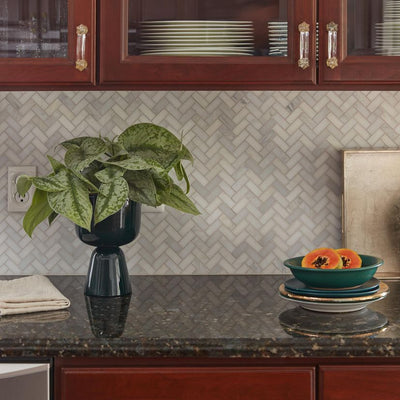 Jeffrey Court Classic Statuario 1.75" Herringbone 12" x 12.75" Marble Mosaic