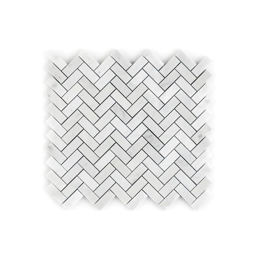 Jeffrey Court Classic Statuario 1.75" Herringbone 12" x 12.75" Marble Mosaic