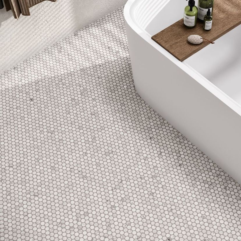 Jeffrey Court Classic Statuario 1" Penny Round 10.88" x 12.38" Marble Mosaic