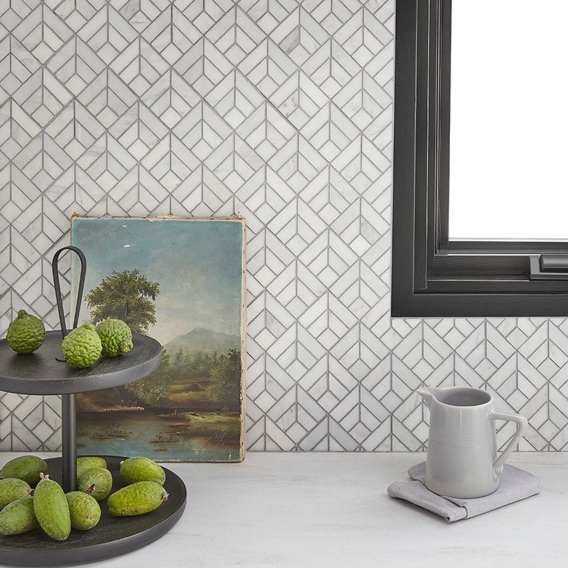 Jeffrey Court Classic Statuario Waterfall 11.25" x 11.25" Marble Mosaic