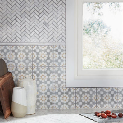 Jeffrey Court Classic Statuario 1.75" Herringbone 12" x 12.75" Marble Mosaic