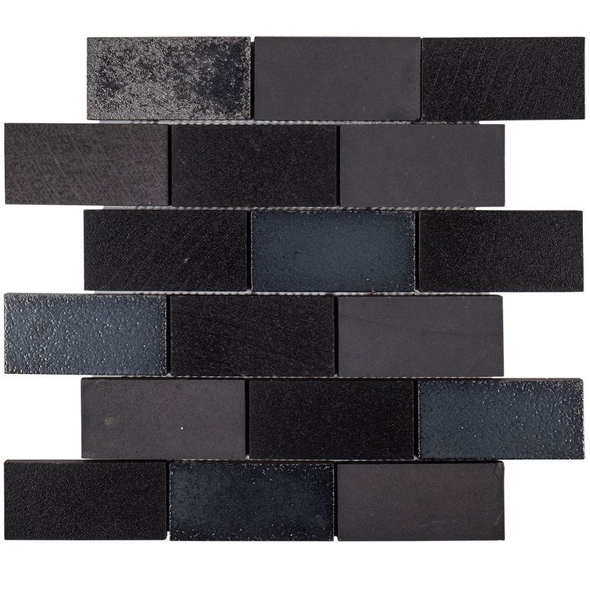 Jeffrey Court Ashland & Halsted 2" x 4" Brick 12" x 12.38" Basalt Mosaic