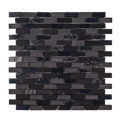 Jeffrey Court Ashland & Halsted Mini Brick 11.38" x 11.63" Basalt Mosaic