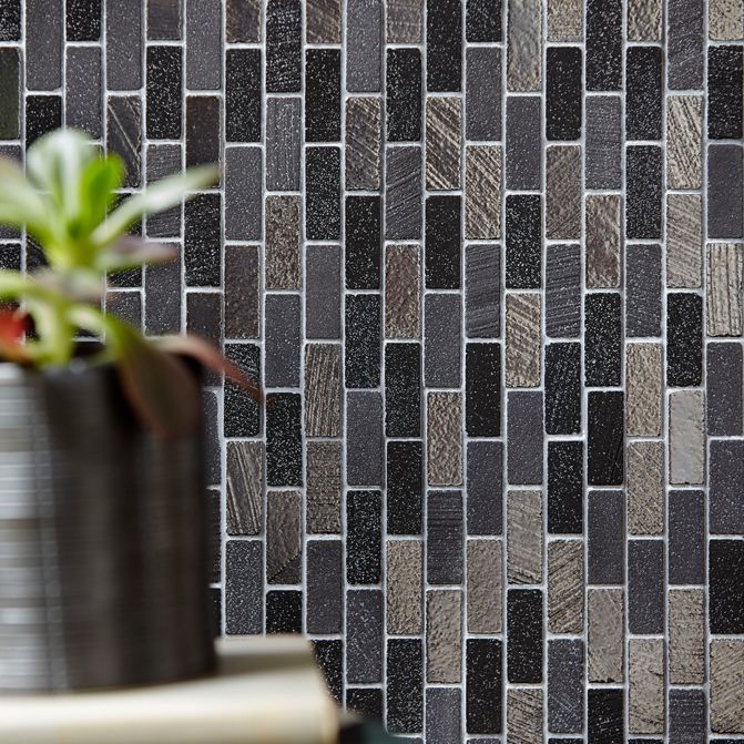 Jeffrey Court Ashland & Halsted Mini Brick 11.38" x 11.63" Basalt Mosaic