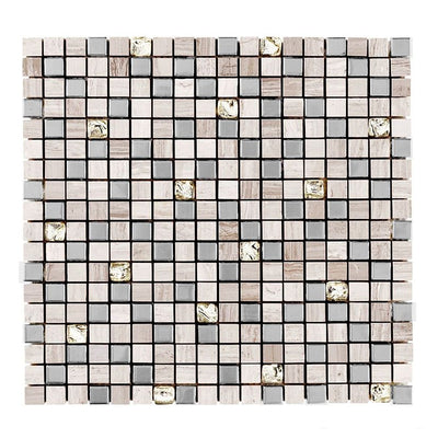 Jeffrey Court Stream Stone 11.75" x 11.75" Limestone, Brushed Stainless & Glass Mosaic