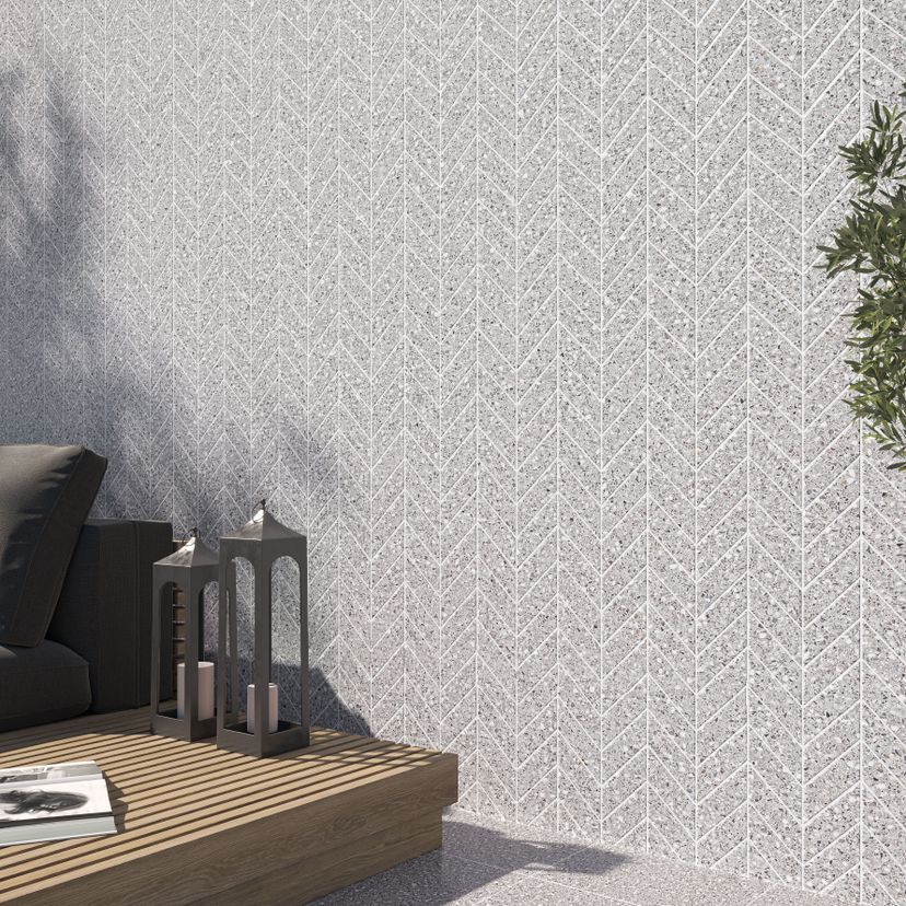 Jeffrey Court Modern Mixer Chevron 8.38" x 16.13" Terrazzo Mosaic