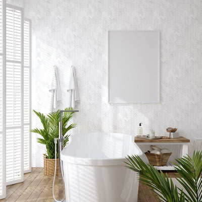 Jeffrey Court Cubist Mod Herringbone 11.38" x 11.75" Marble Mosaic