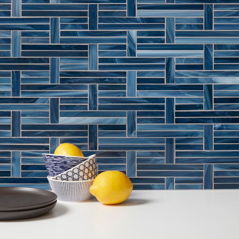 Jeffrey Court Cubist Linear Basketweave 9.38" x 11.13" Glass Mosaic