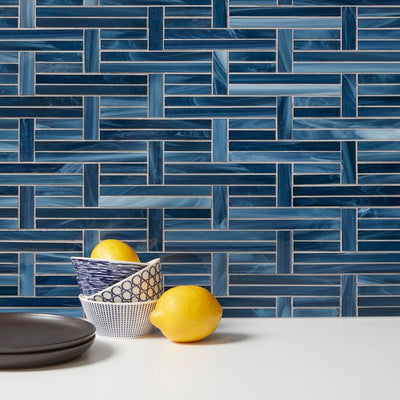 Jeffrey Court Cubist Linear Basketweave 9.38" x 11.13" Glass Mosaic