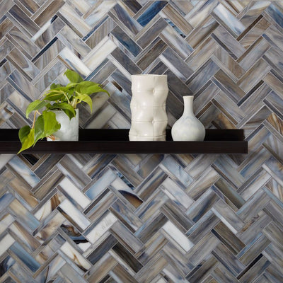 Jeffrey Court Cubist Geometric Herringbone 10.13" x 10.5" Glass Mosaic