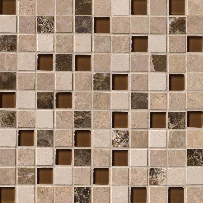 MS International Stone & Glass Blend 1 x 1 12" x 12" Stone & Glass Mosaic