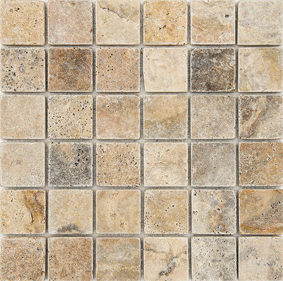 Patara Stone Travertine 2 x 2 12" x 12" Travertine Mosaic