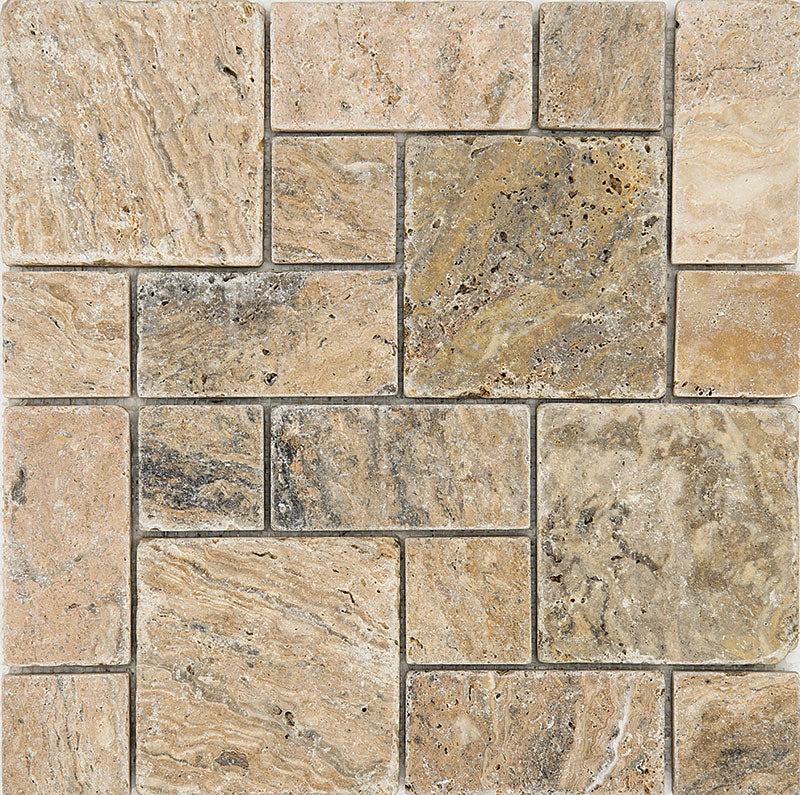 Patara Stone Travertine Roman Pattern 12" x 12" Travertine Mosaic