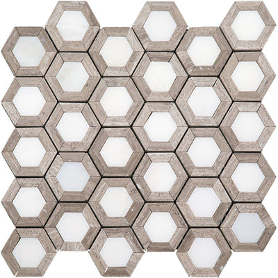 MIR Mosaic Marbella Hexagon 2 x 2 10.5" x 11.5" Marble Mosaic