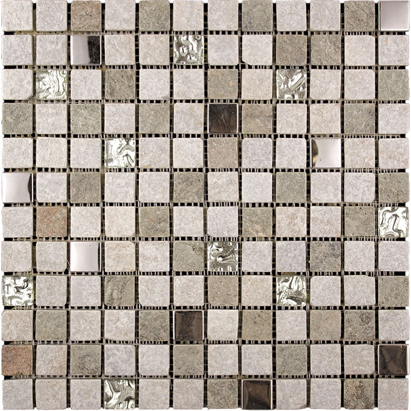 MIR Mosaic Metallico 1 x 1 12" x 12" Glass, Metal & Natural Stone Mosaic