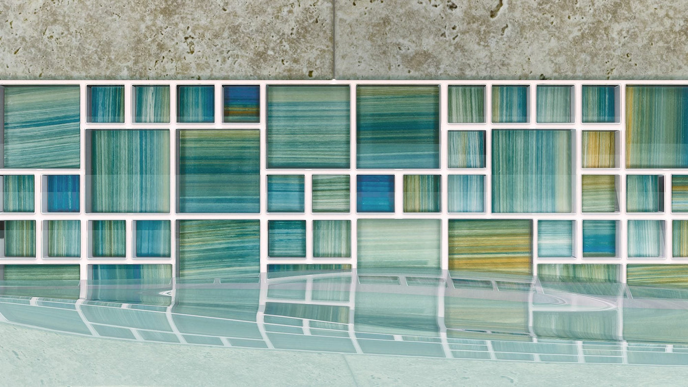 Anthology Splash 8MM Random Pattern 12" x 12" Glass Mosaic Neptune Blocks Emerald
