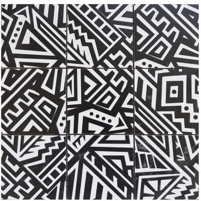 Bati Orient Aztec Native 11.8" x 11.8" Black | White Ceramic Mosaic
