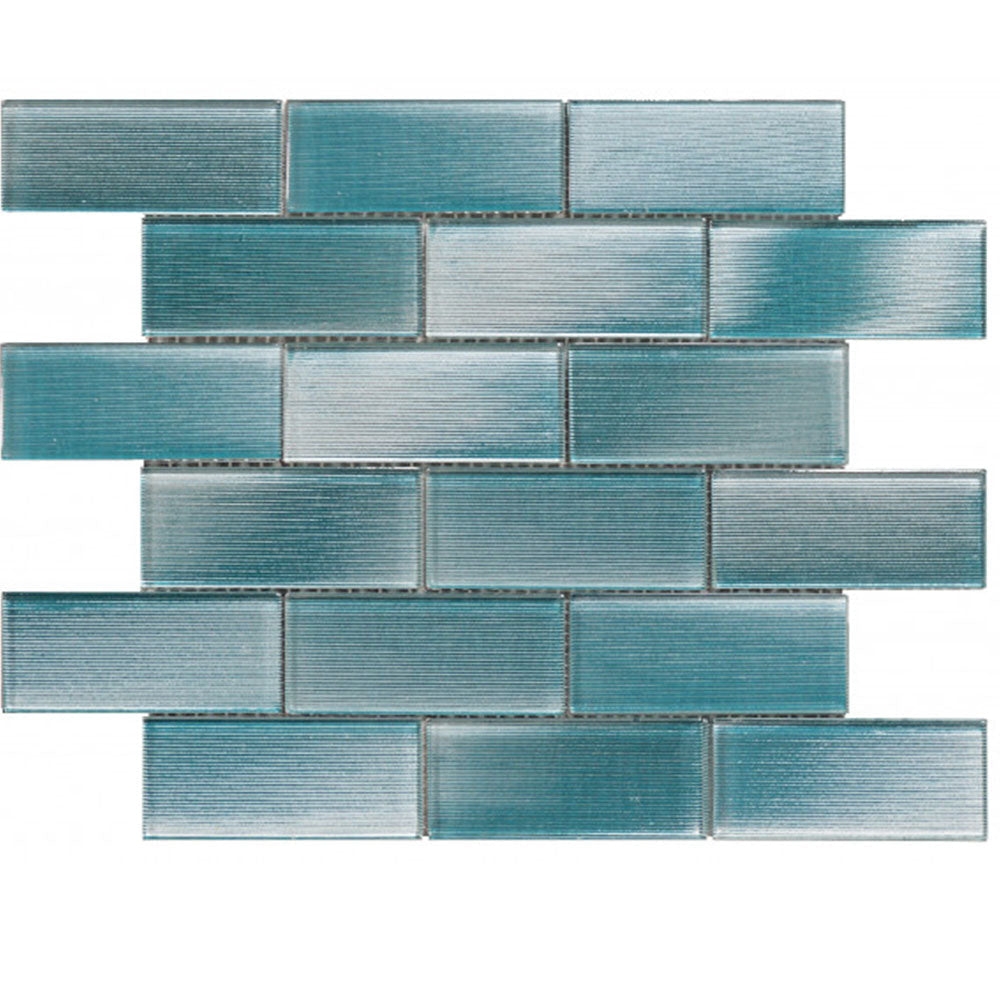 Bati Orient Glass Linear Brick 11.8" x 11.8" Aqua Glass Mosaic