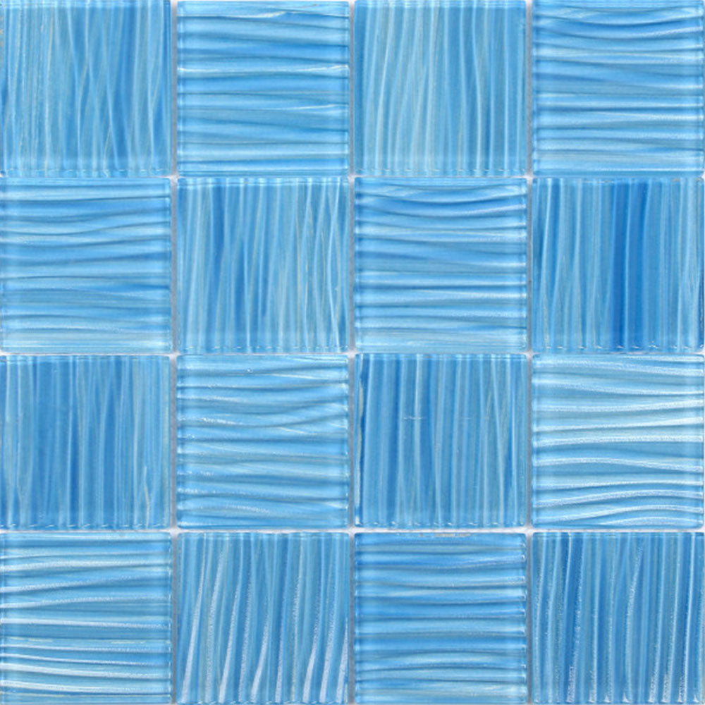 Bati Orient Glass Pool 11.8" x 11.8" Striped Aquamarine Glass Mosaic