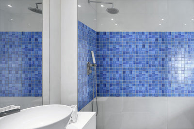 Bati Orient Glass Pool 11.8" x 11.8" Striped Light Blue Glass Mosaic