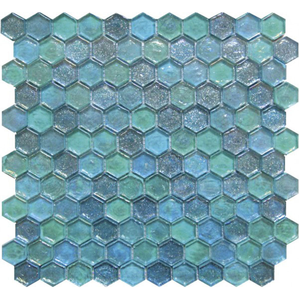 Bati Orient Hexagon Mix 11.60" x 11.60" Blue Glass Mosaic