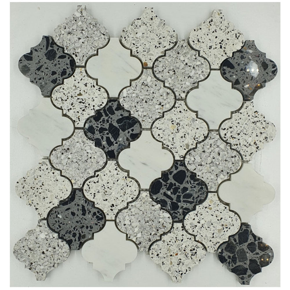Bati Orient Lantern Terrazzo 11.8" x 12" White | Grey | Black Marble Mosaic