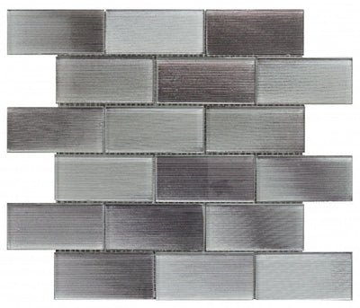 Bati Orient Linear Brick Pattern 11.8" x 11.8" Light Grey Glass Mosaic