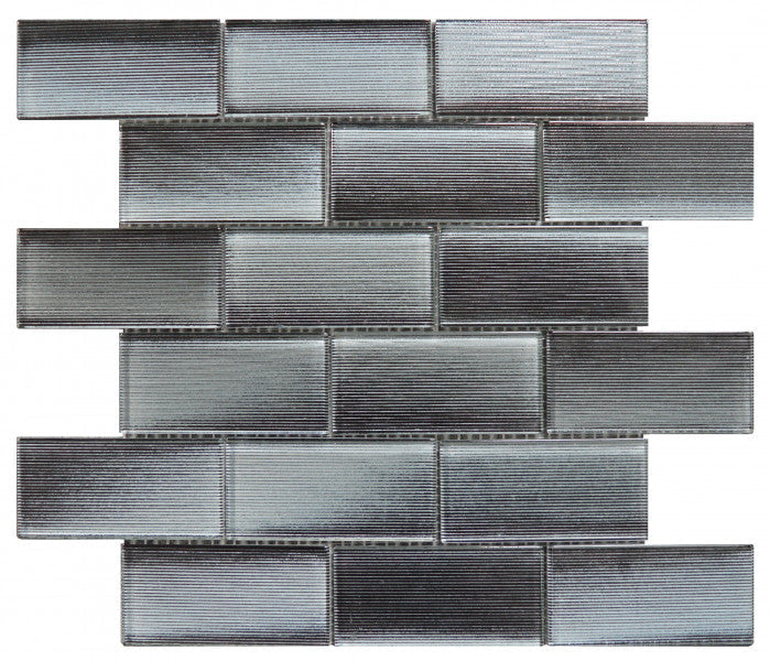 Bati Orient Linear Brick Pattern 11.8" x 11.8" Dark Grey Glass Mosaic