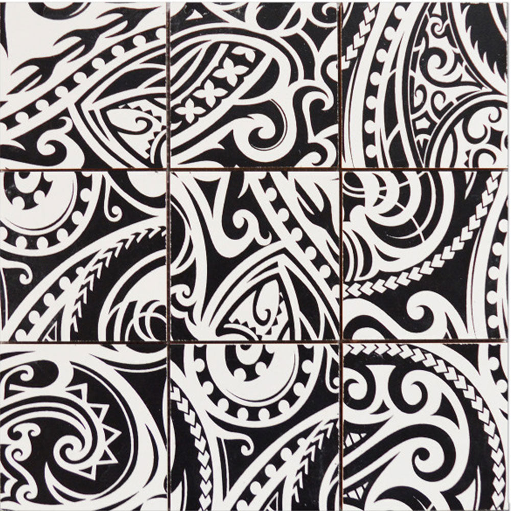 Bati Orient Maori Native 11.8" x 11.8" Black | White Ceramic Mosaic