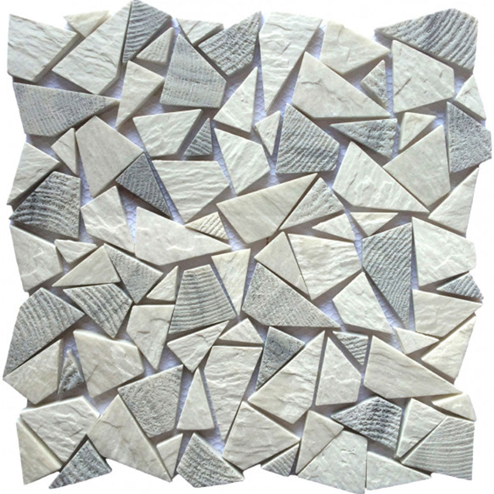 Bati Orient Mini Opus 12" x 12" White | Grey Natural Stone Mosaic