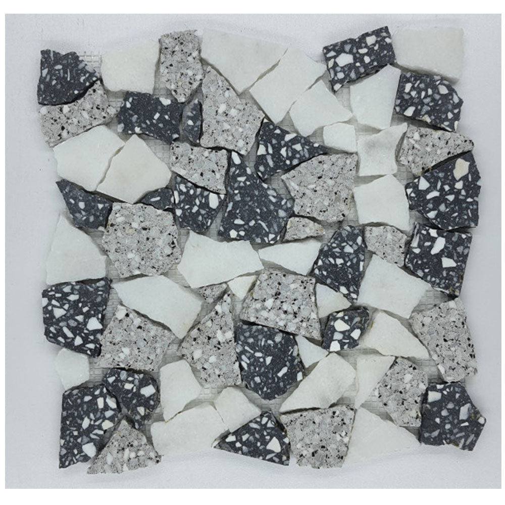 Bati Orient Mini Opus Terrazzo 12" x 12" White | Grey | Black Marble Mosaic