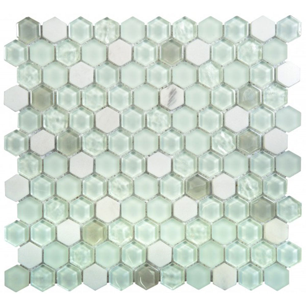 Bati Orient Mix Mosaic 12" x 12" Glass Marble White Matte Glossy Stone & Glass Mosaic