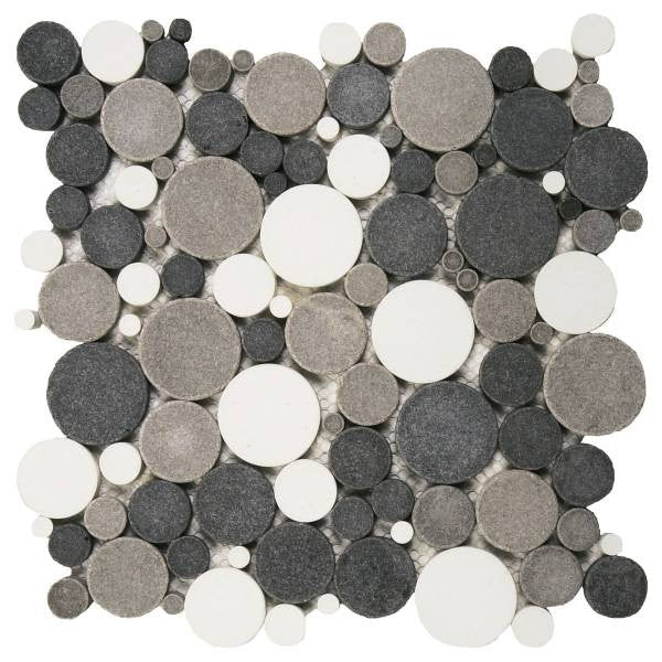 Bati Orient Mosaique 12" x 12" White Gray | Black Mosaic