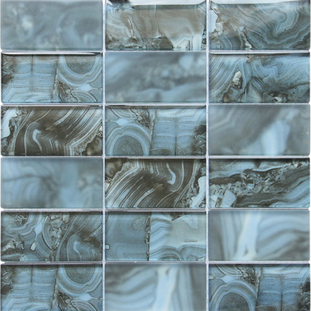 Bati Orient Onyx Pattern 11.8" x 11.8" Blue Glass Mosaic