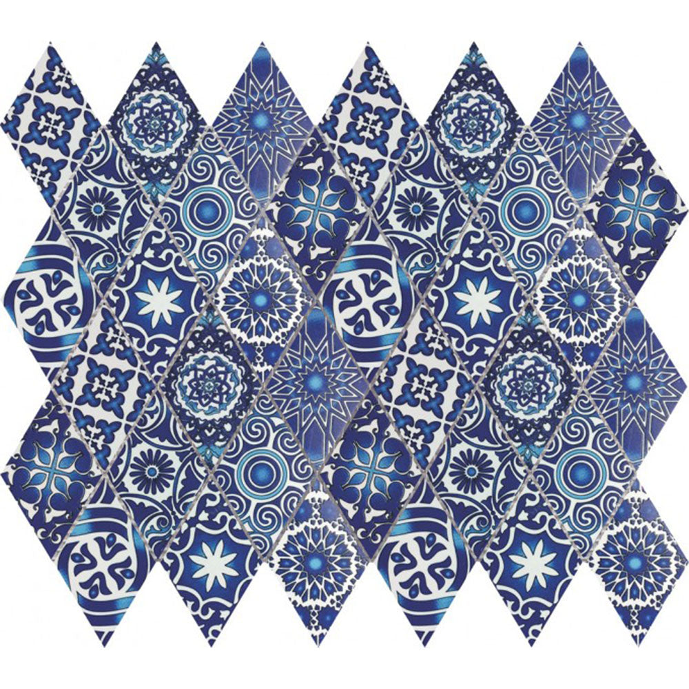 Bati Orient Patchwork Diamond 11.8" x 11.8" Blue Ceramic Mosaic