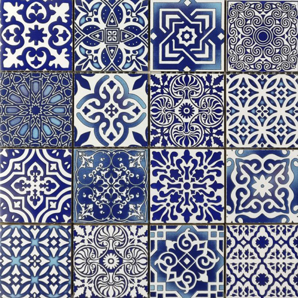 Bati Orient Patchwork Square 11.8" x 11.8" Blue Ceramic Mosaic