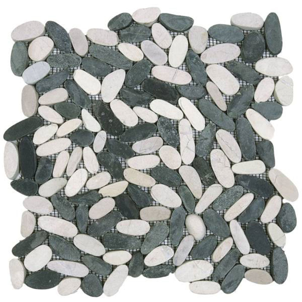 Bati Orient Pebbles Sliced Matte 12" x 12" White Black Natural Stone Mosaic