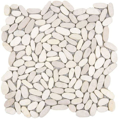 Bati Orient Pebbles Sliced Matte 12" x 12" White Matte Natural Stone Mosaic