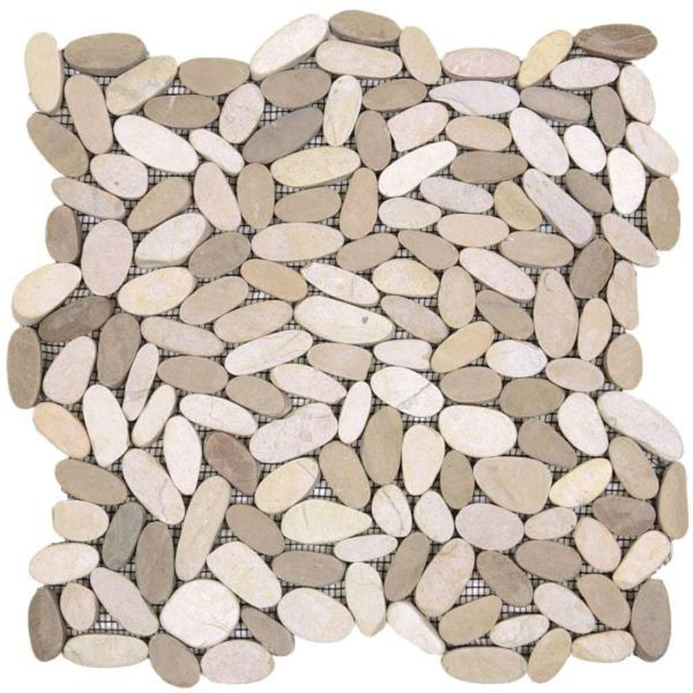 Bati Orient Pebbles Sliced Matte 12" x 12" White Beige Natural Stone Mosaic